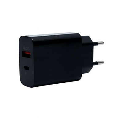 Carregador Elétrico Bivolt MDM Compatível com Smartphones Type C Turbo USB-A e PD Preto com Cabo