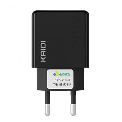 Carregador Elétrico Bivolt MDM Compatível com Smartphones Type C Turbo USB-A e PD Preto com Cabo
