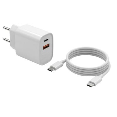 Carregador para Smartphone MDM 20W Compacto com Cabos USB C e Lightning Branco