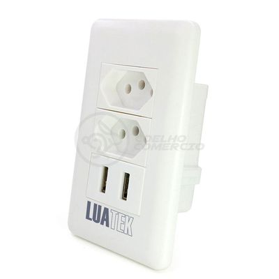 Tomada de Parede Luxo com 2 USB 5V e Carregador Celular Bivolt Branco Smart Bracelet