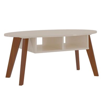 Mesa de Centro Oval Diva Off White e Cedro