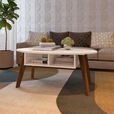 Mesa de Centro Oval Diva Off White e Cedro
