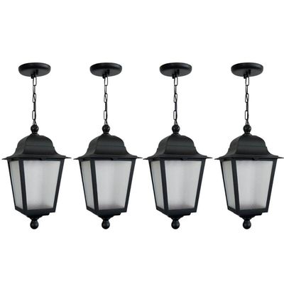 Kit 4 Luminárias de Teto Termoplástico Preto Pendente Bivolt Iluminação Interna Soberana Dital Bivolt