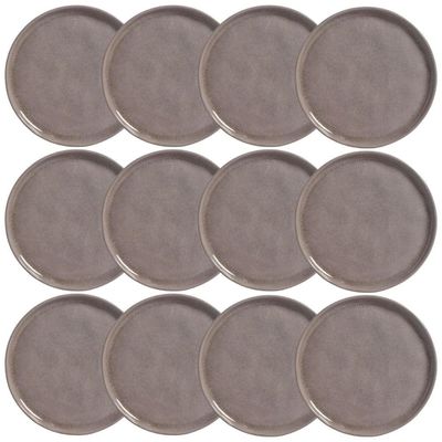 Jogo 12 Pratos Sobremesa 21cm Cerâmica Bio Shimeji Cinza Porto Brasil Mesa Posta