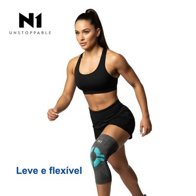 Joelheira N1 Sport Pro com haste Lateral e Gel Cinza e Azul