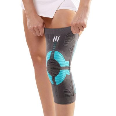 Joelheira N1 Sport Pro com haste Lateral e Gel Cinza e Azul