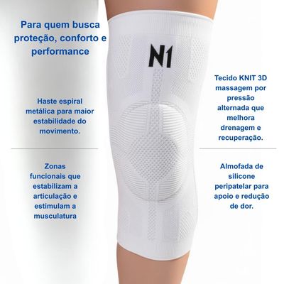 N1 Sport Joelheira Linha PRÓ Branca Tamanho GG com Compressã