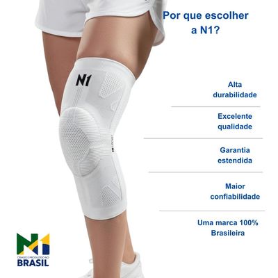 N1 Sport Joelheira Linha PRÓ Branca Tamanho GG com Compressã