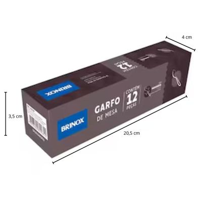Garfo de Mesa 12 Peças Modena Aço Inox Brinox Talheres Mesa Posta Buffet Inox