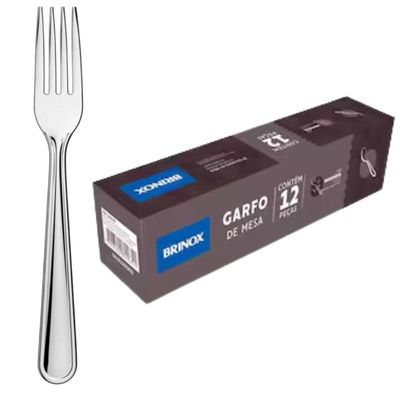 Garfo de Mesa 12 Peças Modena Aço Inox Brinox Talheres Mesa Posta Buffet Inox