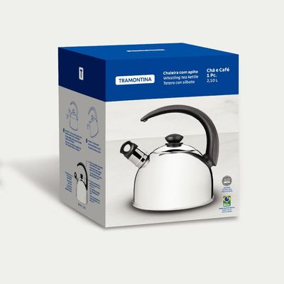 Chaleira Tramontina com Apito 2,1 Litros em Aço Inox Cabo Preto