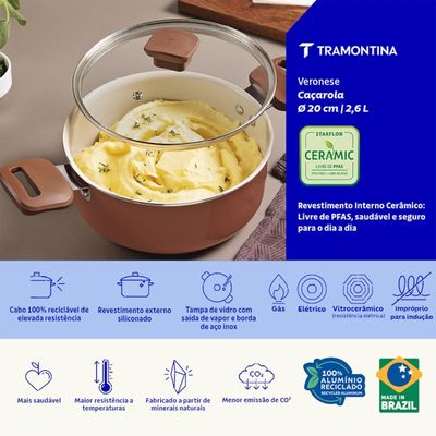 Caçarola Tramontina Veronese Alumínio e Cerâmica Argila 20cm 2,6 L