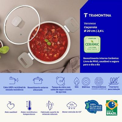 Caçarola Tramontina Veronese Alumínio e Cerâmica Bege 20cm 2,6 L
