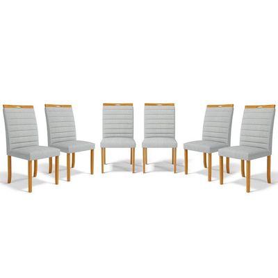 Kit Com 6 Cadeiras Sara Madeira Maciça Estofadas Para Mesa De Jantar Linho Cinza 407