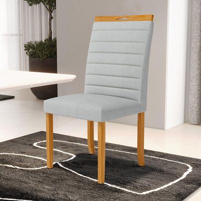Kit Com 6 Cadeiras Sara Madeira Maciça Estofadas Para Mesa De Jantar Linho Cinza 407
