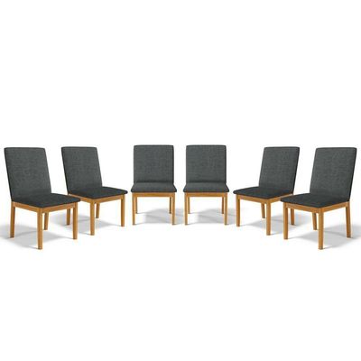 Kit Com 6 Cadeiras Daniela Madeira Maciça Estofada Para Mesa De Jantar Linho Chumbo 406