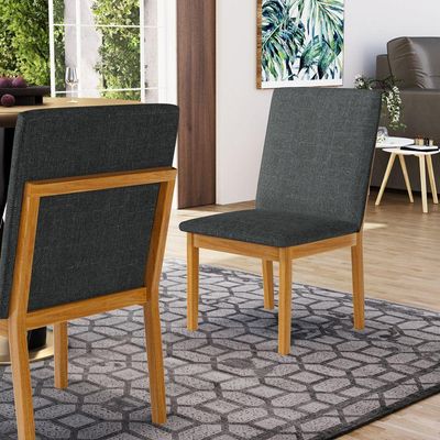 Kit Com 6 Cadeiras Daniela Madeira Maciça Estofada Para Mesa De Jantar Linho Chumbo 406