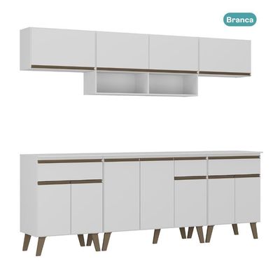 Cozinha Completa Atlanta Smart 6 Módulos MDP 225cm Branco Móveis Carraro