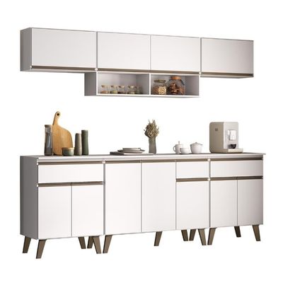 Cozinha Completa Atlanta Smart 6 Módulos MDP 225cm Branco Móveis Carraro