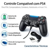 Controle Playstation Double-Motor para PS4 PC Smart TV Preto
