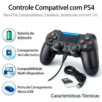 Controle Playstation Double-Motor para PS4 PC Smart TV Preto