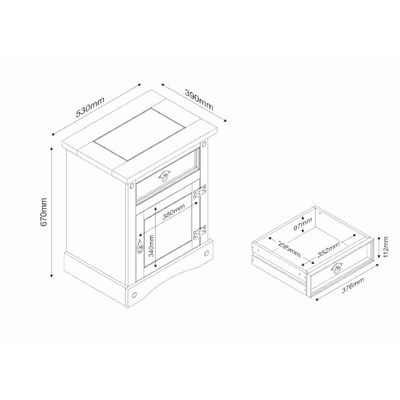 Mesa de Cabeceira em Madeira Carvalho Rústico 1 Gaveta 1 Porta Marin Brasil