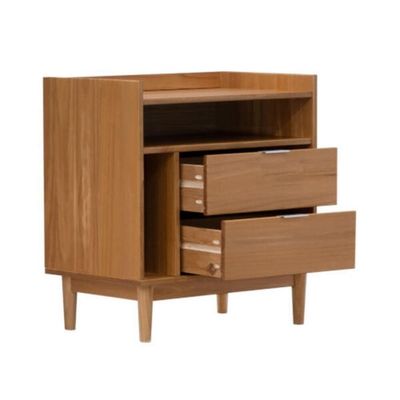 Mesa de Cabeceira Marrom Claro 63cm 2 Gavetas em Madeira Marin