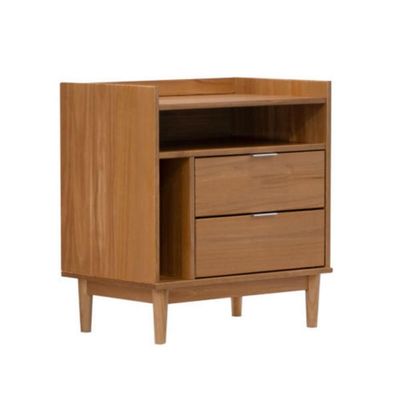 Mesa de Cabeceira Marrom Claro 63cm 2 Gavetas em Madeira Marin