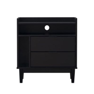Mesa de Cabeceira Laca Preta 63cm 2 Gavetas em Madeira Marin