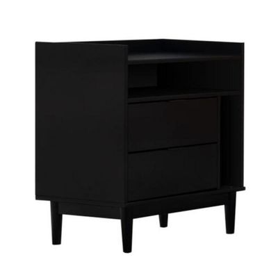 Mesa de Cabeceira Laca Preta 63cm 2 Gavetas em Madeira Marin