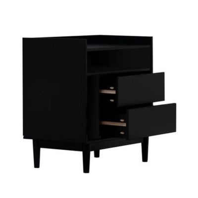 Mesa de Cabeceira Laca Preta 63cm 2 Gavetas em Madeira Marin