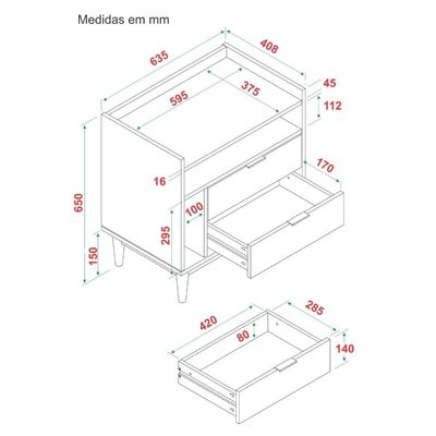 Mesa de Cabeceira Laca Preta 63cm 2 Gavetas em Madeira Marin