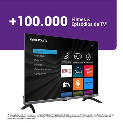Smart TV Philco P43KRA 43" Full HD DLED Roku HDR10 Cinza Bivolt