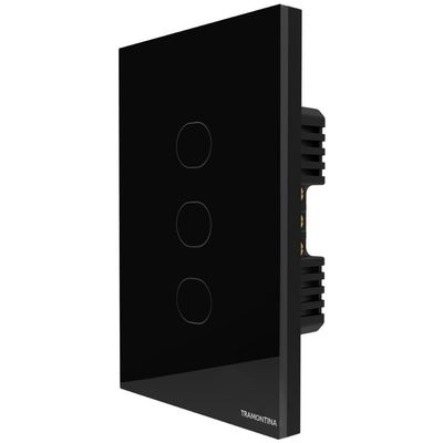 Interruptor Touch Smart com 3 Canais Controle por Voz com Leds Azuis Preto