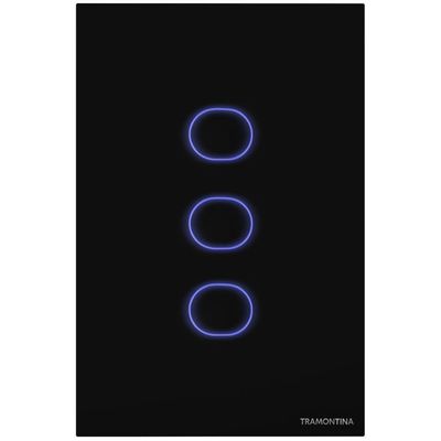 Interruptor Touch Smart com 3 Canais Controle por Voz com Leds Azuis Preto
