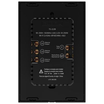 Interruptor Touch Smart com 3 Canais Controle por Voz com Leds Azuis Preto