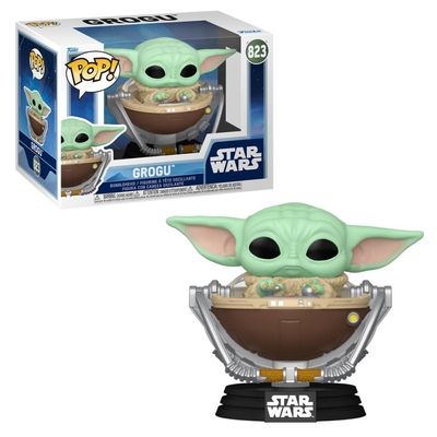 Boneco Funko Pop! Star Wars Mandalorian e Grogu no Carrinho