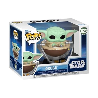 Boneco Funko Pop! Star Wars Mandalorian e Grogu no Carrinho