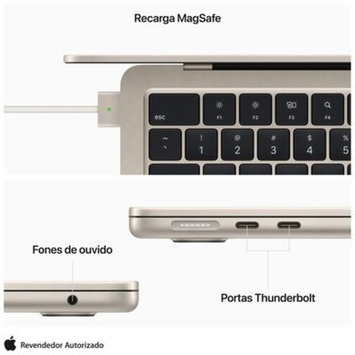 Apple MacBook Air 13" M2 (CPU de 8 núcleos e GPU de 8 núcleos, 8GB RAM , 256 GB SSD) - Estelar