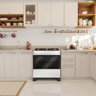 Fogão Mueller Branco 5 Bocas Com Mesa De Vidro Mfv5bb