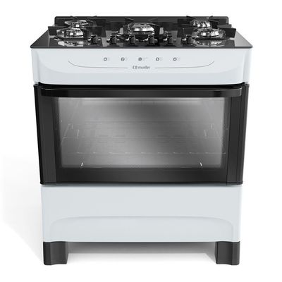 Fogão Mueller Branco 5 Bocas Com Mesa De Vidro Mfv5bb