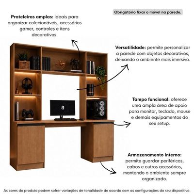 Mesa Gamer com Estante Multimóveis Smart MP6097 5 Prateleiras Amadeirado