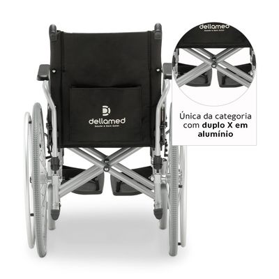 Cadeira de Rodas Manual em Alumínio Dobrável até 120 Kg Assento 48 cm D600 Dellamed Preto