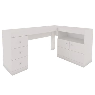 Mesa de Canto Job Em L Escritório Computador Caemmun Branco Fosco