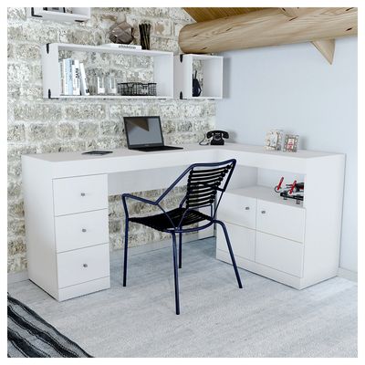 Mesa de Canto Job Em L Escritório Computador Caemmun Branco Fosco
