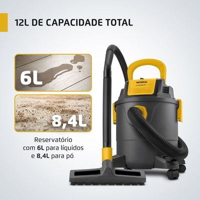 Aspirador de Água e Pó Hydrodust Mondial Preto e Amarelo 1400W APT-01-12L 127V