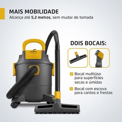 Aspirador de Água e Pó Hydrodust Mondial Preto e Amarelo 1400W APT-01-12L 127V