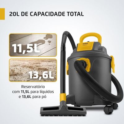 Aspirador de Água e Pó Hydrodust Mondial Preto e Amarelo 1600W APT-03-20L 127V