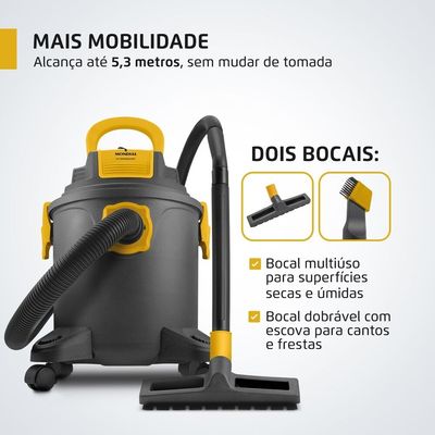 Aspirador de Água e Pó Hydrodust Mondial Preto e Amarelo 1600W APT-03-20L 127V