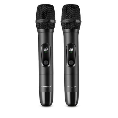 Microfone Sem Fio Aiwa AWS-MIC-01 Duplo - Dinâmico para Karaokê com 10h de Bateria Bivolt